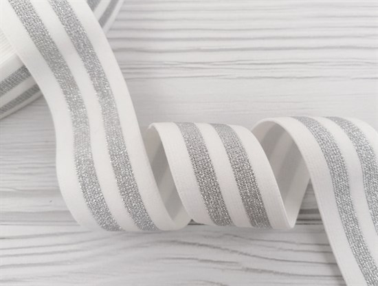 Резинка тканая белая с люрексом,Серебро - фото 10826
