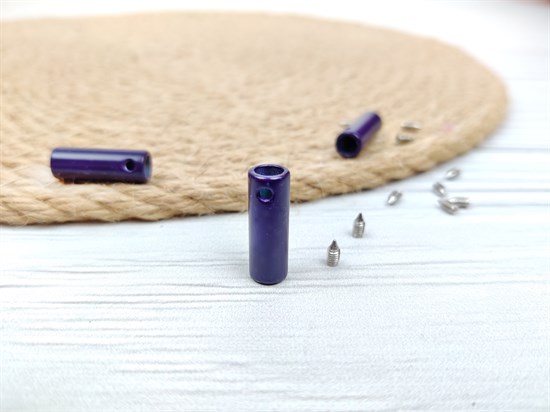 Наконечник для шнура металлический с винтом, фиолетовый - фото 16309