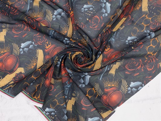 Сетка NUDE, принт "Короны" 10007011