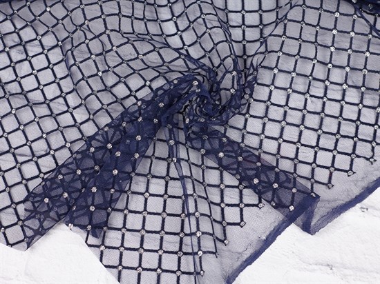Сетка с флоком ромбы, темно-синий - фото 18012