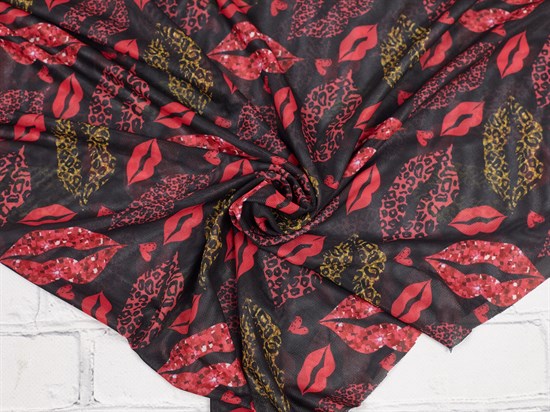 Сетка NUDE, принт "Губы на чёрном" 10008471