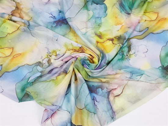 Сетка NUDE, принт "Акварель", цв. желтый+зелёный 10009155