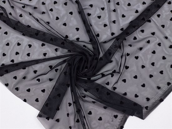 Эластичная сетка с флоковыми сердечками, цв. черный+черный 10009168