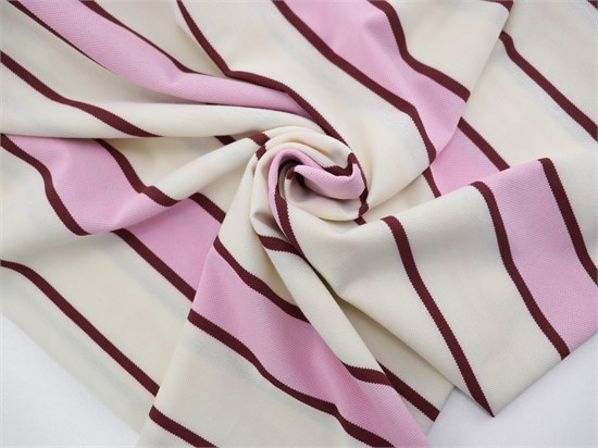 Трикотаж фактурный "JUMBO STRIPE", цв. молочный + розовый 10014231 - фото 30757