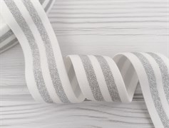 Резинка тканая белая с люрексом,Серебро - фото 10826