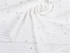 Шифон белый со звездами серебро - фото 13774