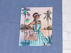 Нашивка декоративная,пришивная "Девушка с сумочкой в бирюзовом" - фото 16736