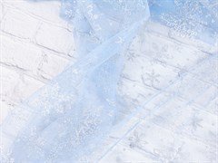 Фатин белый снежинки ,цв.голубой - фото 18025