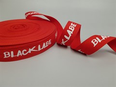 Репсовая лента красная "BLACK LABE", 25мм - фото 19040