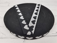Резинка боксерная , черная с серебряным сердцем 25мм - фото 21957