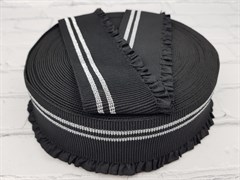Резинка декоративная с рюшей, черный с серебряной полоской, 55мм - фото 21976