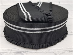 Резинка декоративная с рюшей, черный с серебряной полоской, 55мм - фото 21977