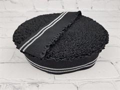 Резинка декоративная с рюшей, черный с серебряной полоской, 55мм - фото 21978