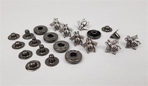 Кнопка металлическая МУХА, цвет - темное серебро, 15мм