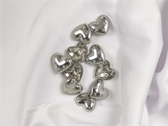 Пуговица металл "Сердце со стразами", цв.серебро, 23мм - фото 23522