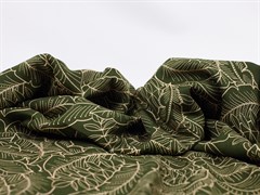 Штапель принт, "Листья", цв. темно-зеленый - фото 26068