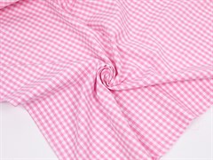 Хлопок рубашечный, принт "Клетка", цв. розовый+белый - фото 26445
