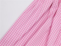 Хлопок рубашечный, принт "Клетка", цв. розовый+белый - фото 26446