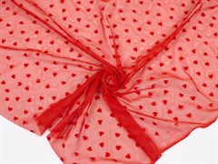 Эластичная сетка с флоковыми сердечками, цв. красный+красный 10009167