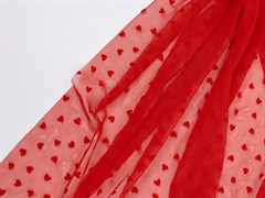 Эластичная сетка с флоковыми сердечками, цв. красный+красный