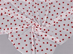 Эластичная сетка с флоковыми сердечками, цв. белый+красный 10009166