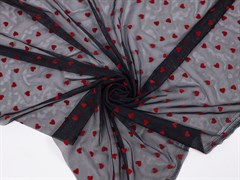 Эластичная сетка с флоковыми сердечками, цв. черный+красный 10009165