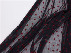 Эластичная сетка с флоковыми сердечками, цв. черный+красный