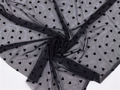 Эластичная сетка с флоковыми сердечками, цв. черный+черный 10009168